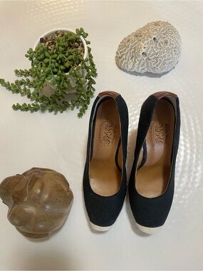 Nine West Black Canvas Espadrille Wedge Pumps